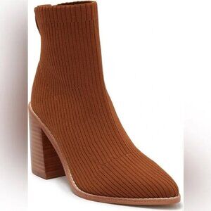 Steven by Steve Madden Nichol Stacked Heel Sock/Knit Booties Cognac Size 10